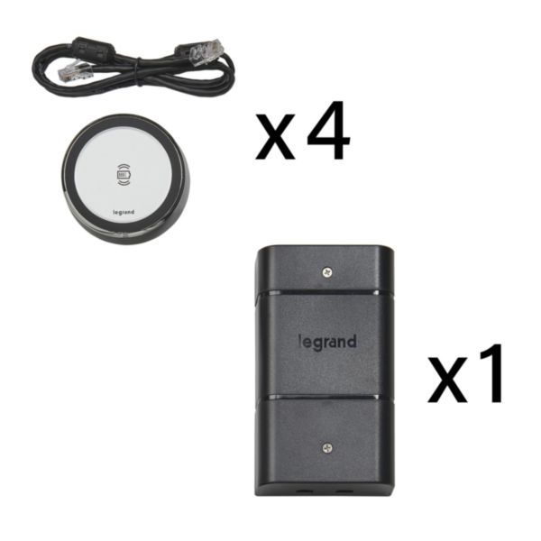 Kit complet 4 chargeur s sans fils à induction 15W avec alimentation pour mobilier, à raccorder - aluminium