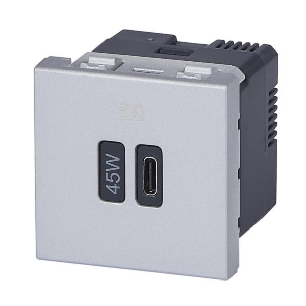 Prise USB Type-C 45W Power Delivery Mosaic 1 module 230V - alu