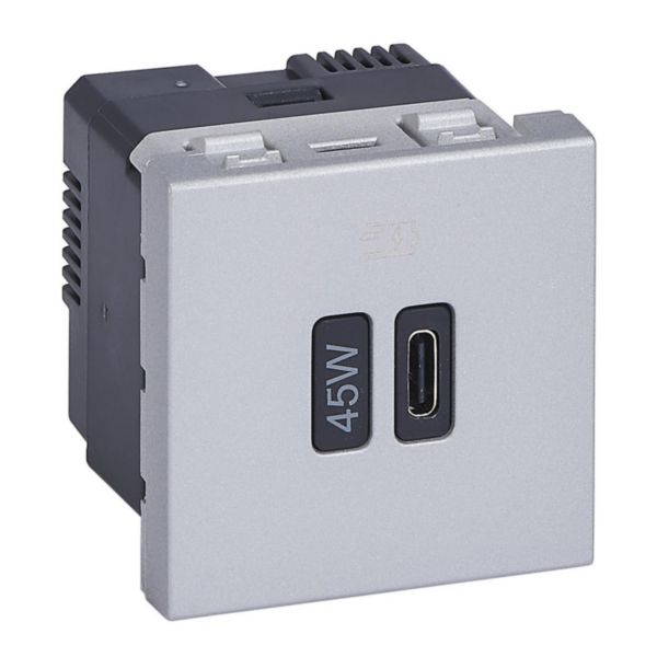 Prise USB Type-C 45W Power Delivery Mosaic 1 module 230V - alu