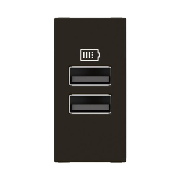 Prise 2 USB Type-A Mosaic 3A 15W pour boite de sol, bloc bureau et goulotte - 1 module noir mat