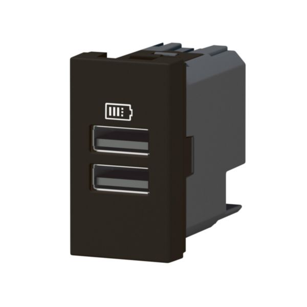 prise 2 USB Type-A Mosaic 3A 15W pour boite de sol, bloc bureau et goulotte - 1 module noir mat