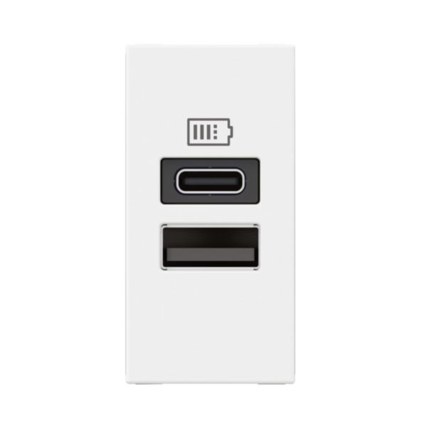 Prise USB Type-A+Type-C Mosaic 3A 15W pour boite de sol, bloc bureau et goulotte - 1 module blanc