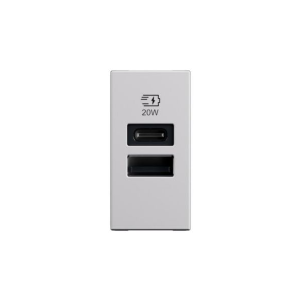 Prise USB Type-A+Type-C 20W Power Delivery Mosaic - 1 module - Blanc