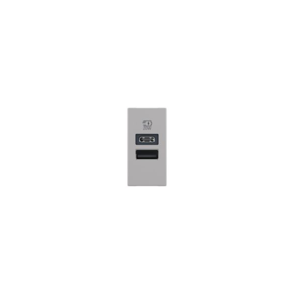 Prise USB Type-A+Type-C 20W Power Delivery Mosaic - 1 module - Aluminium