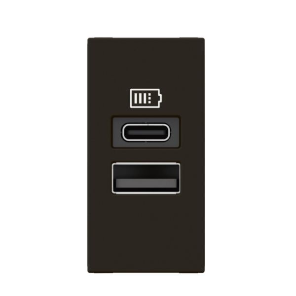 Prise USB Type-A+Type-C Mosaic 3A 15W pour boîte de sol, bloc bureau et goulotte - 1 module noir mat