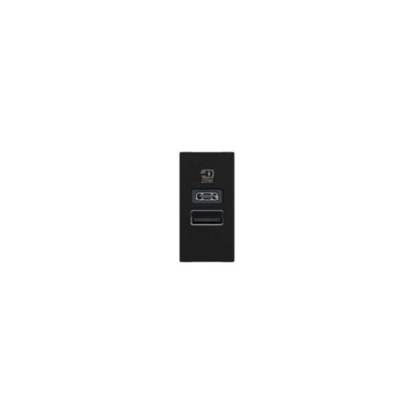 Prise USB Type-A+Type-C 20W Power Delivery Mosaic - 1 module - Noir