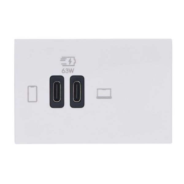 Prise double USB Mosaic Type-C 63W Power Delivery 3 modules - blanc 