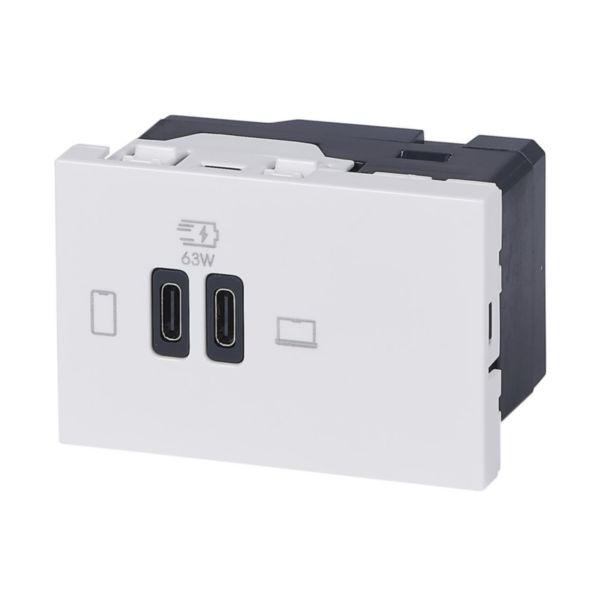 Prise double USB Mosaic Type-C 63W Power Delivery 3 modules - blanc 