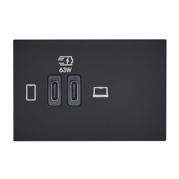 Prise double USB Mosaic Type-C 63W Power Delivery 3 modules - noir mat 