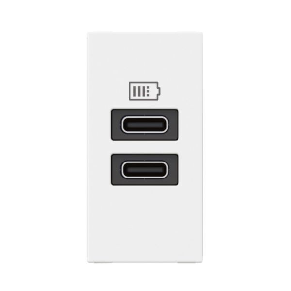 Prise 2 USB Type-C Mosaic 3A 15W pour boite de sol, bloc bureau et goulotte - 1 module blanc