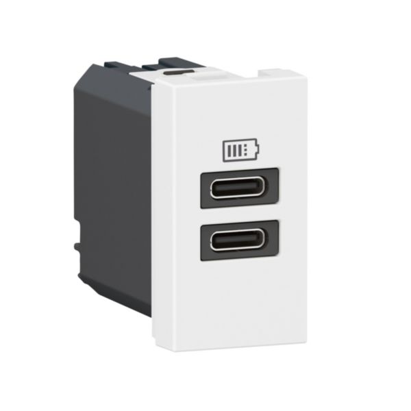 Prise 2 USB Type-C Mosaic 3A 15W pour boite de sol, bloc bureau et goulotte - 1 module blanc