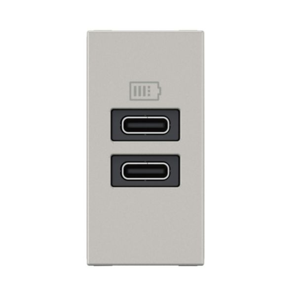 prise 2 USB Type-C Mosaic 3A 15W pour boite de sol, bloc bureau et goulotte - 1 module alu