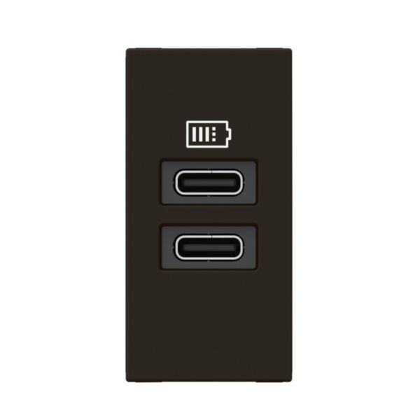 Prise 2 USB Type-C Mosaic 3A 15W pour boite de sol, bloc bureau et goulotte - 1 module noir mat