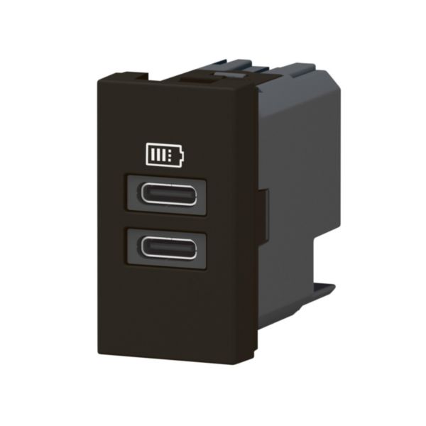 Prise 2 USB Type-C Mosaic 3A 15W pour boite de sol, bloc bureau et goulotte - 1 module noir mat