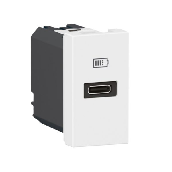 prise USB Type-C Power Delivery Mosaic 3A 20W pour boite de sol, bloc bureau et goulotte - 1 module blanc