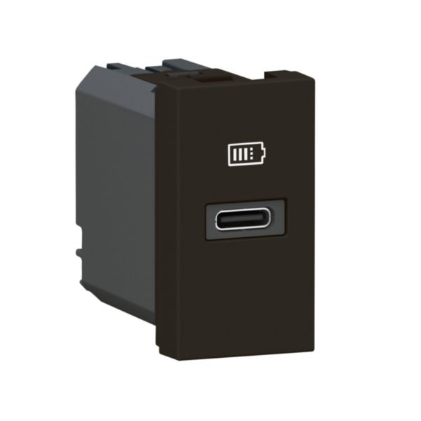 Prise USB Type-C Power Delivery Mosaic 3A 20W pour boite de sol, bloc bureau et goulotte - 1 module noir mat