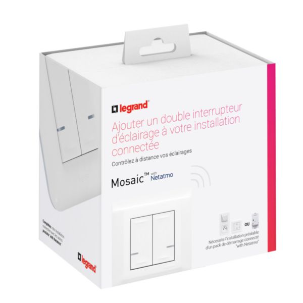 Commande double sans fils Mosaic with Netatmo pour éclairage ou prise connectée ou micromodule - blanc