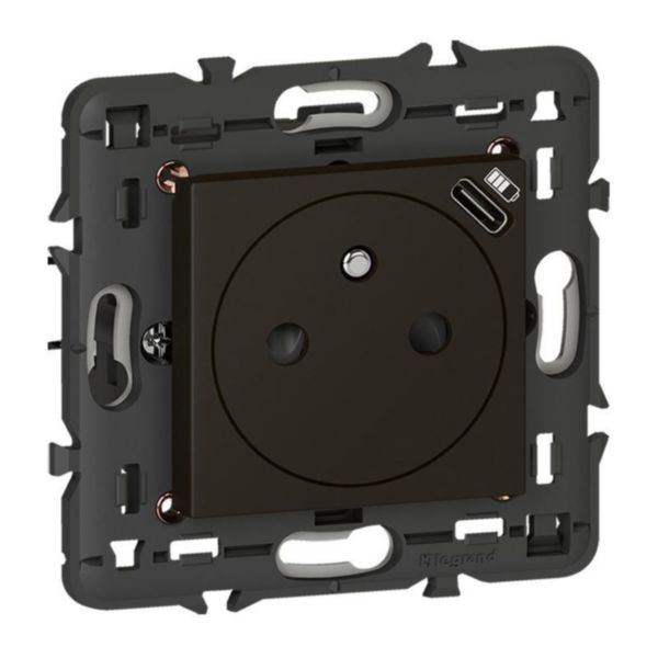 Prise de courant Surface Mosaic avec prise USB Type-C livrée avec support 2 modules - noir mat
