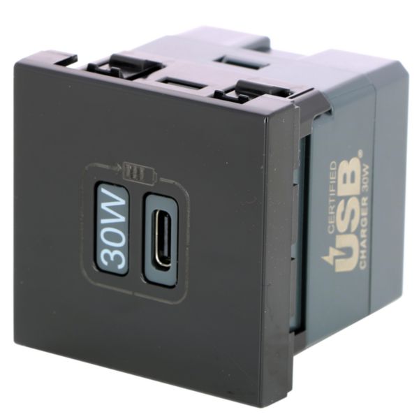 prise simple USB Mosaic Type-C 3A 30W power delivery 2 modules - noir mat