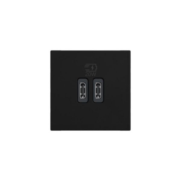 Prise USB Type-C+Type-C 20W Power Delivery Mosaic - 2 modules - Noir Mat