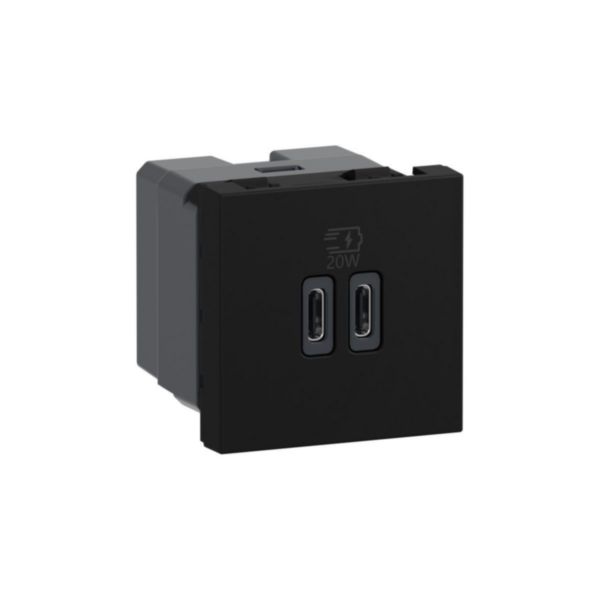 Prise USB Type-C+Type-C 20W Power Delivery Mosaic - 2 modules - Noir Mat