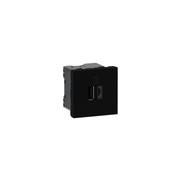 Prise USB Type-A+Type-C 20W Power Delivery Mosaic - 2 modules - LINK - Noir