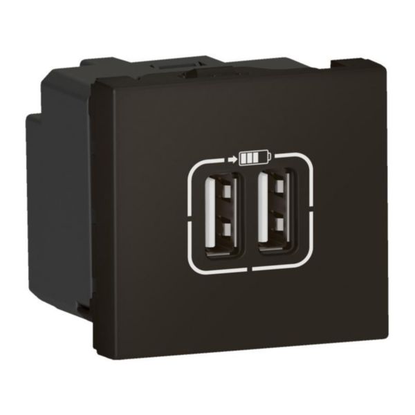 prise 2 USB Type-A 2,4A 5V= 15W Mosaic 2 modules 230V - noir mat