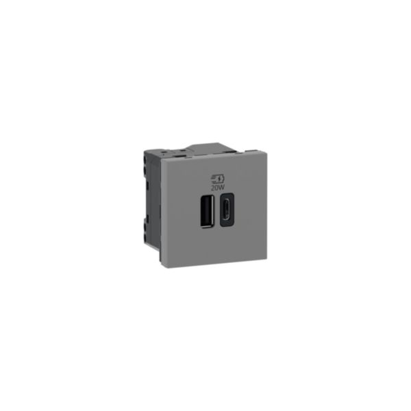 Prise USB Type-A+Type-C 20W Power Delivery Mosaic - 2 modules - LINK - Alu