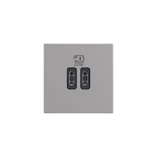 Prise USB Type-C+Type-C 20W Power Delivery Mosaic - 2 modules - Alu