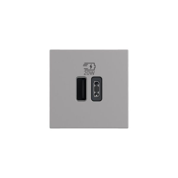 Prise USB Type-A+Type-C 20W Power Delivery Mosaic - 2 modules - Alu