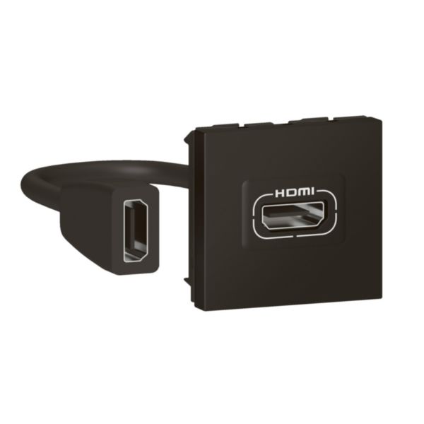 Prise HDMI Type-A version 2.0 préconnectorisée Mosaic 2 modules - noir mat