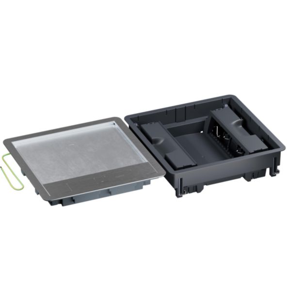 Boîte de sol Mosaic 16 modules verticaux avec couvercle métal - installation dès 80mm, résistance 5000N