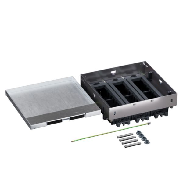 Boîte de sol affleurante métal Mosaic 24 modules horizontaux-avec couvercle amovible