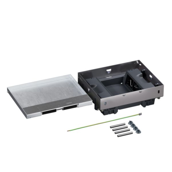 Boîte de sol affleurante métal Mosaic 12 modules verticaux avec couvercle amovible - Charge 5000N