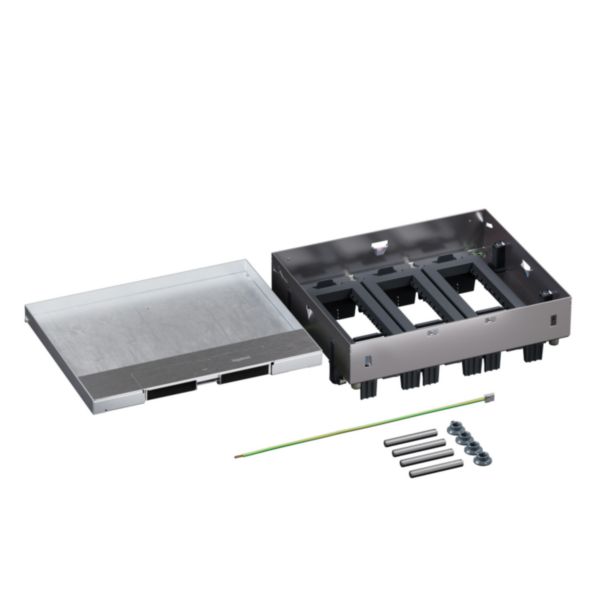 Boîte de sol affleurante métal Mosaic 18 modules pour sol béton avec couvercle amovible - hauteur 89-250mm 