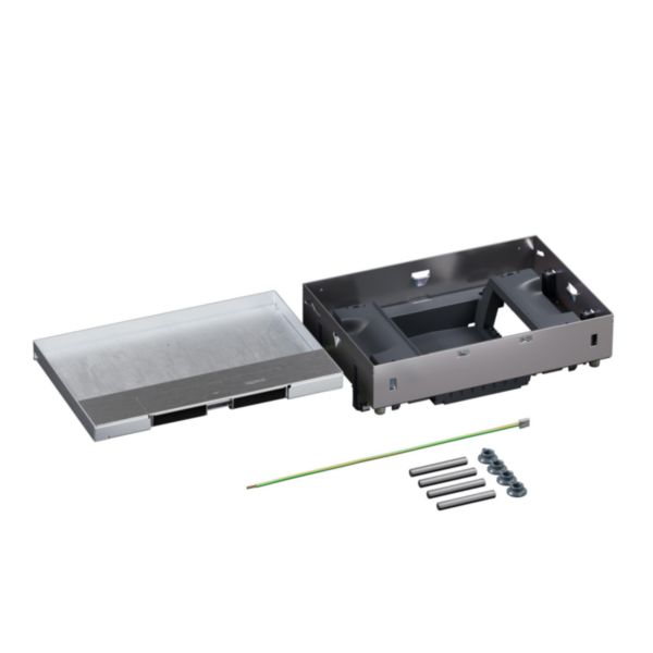 Boîte de sol affleurante métal Mosaic 8 modules verticaux pour sol béton avec couvercle amovible - hauteur 81-250mm