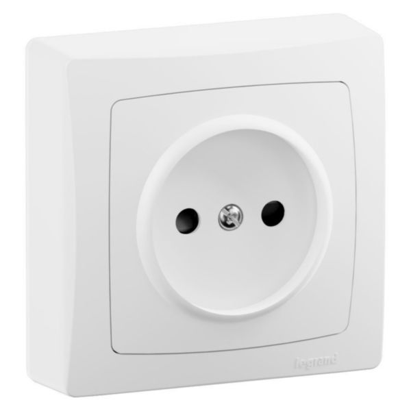 Prise de courant sans terre avec éclips de protection 16A 250V - Appareillage Saillie - bornes auto - Complet Blanc