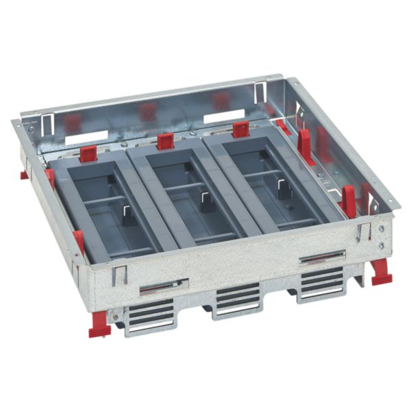 Kit support hauteur réglable pour boîte de sol standard pour prises en position horizontale 3 paniers de 8 modules