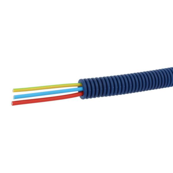 Conduit ICTA Chronofil® Ø16mm pour courant fort avec 3 conducteurs 1,5mm² bleu , rouge et vert et jaune - RAL5010