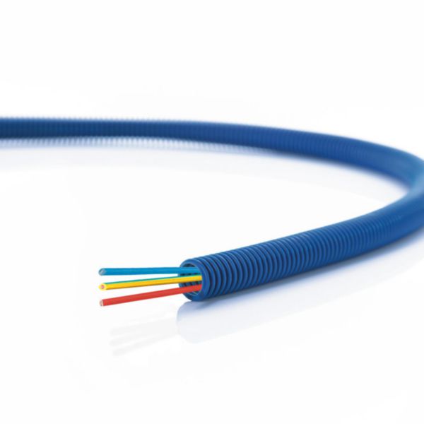 Conduit ICTA Chronofil® Ø16mm pour courant fort avec 3 conducteurs 1,5mm² bleu , rouge et vert et jaune - RAL5010