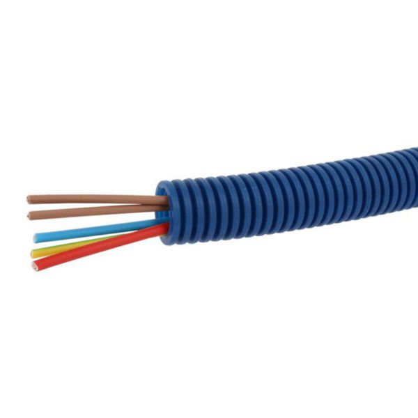 Conduit ICTA Chronofil® Ø20mm avec 5 conducteurs 1,5mm² bleu , rouge , 2 conducteurs marron et vert et jaune - RAL5010