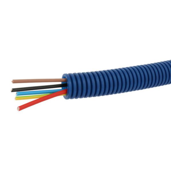 Conduit ICTA Chronofil® Ø20mm avec 5 conducteurs 1,5mm² bleu , rouge , noir , marron et vert et jaune - RAL5010