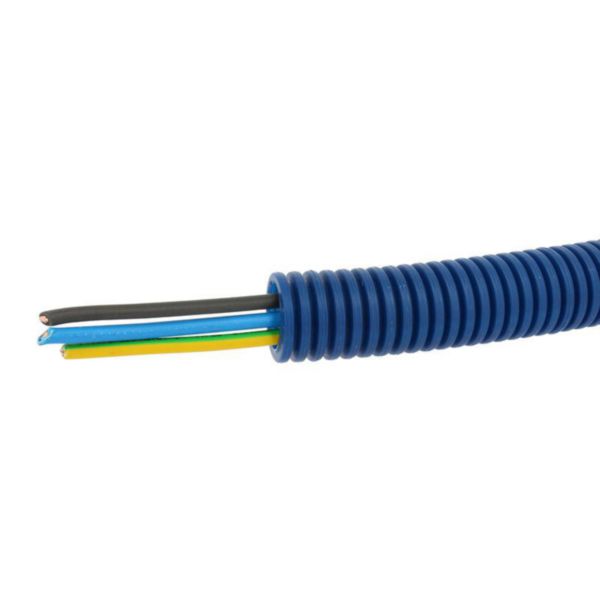 Conduit ICTA Chronofil® Ø20mm pour courant fort avec 3 conducteurs 2,5mm² bleu , noir et vert et jaune - RAL5010