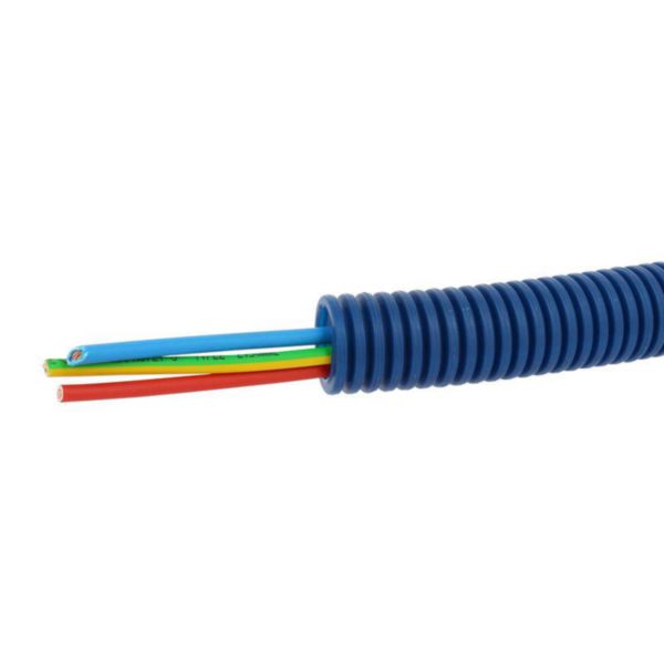 Conduit ICTA Chronofil® Ø20mm pour courant fort avec 3 conducteurs 2,5mm² bleu , rouge et vert et jaune - RAL5010