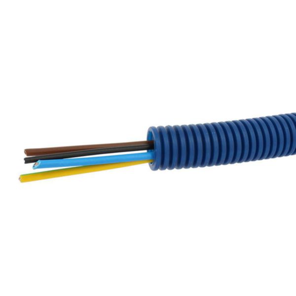 Conduit ICTA Chronofil® Ø20mm avec 3 conducteurs 2,5mm² bleu , marron et vert et jaune + 1x1,5mm² noir - RAL5010