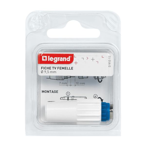 Fiche TV Femelle Coaxiale Legrand 50010 - Diamètre 9.52mm, Sortie Droite | Pour Installation Antenne