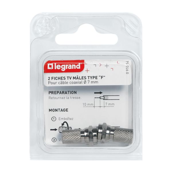 Lot de 2 fiches mâles télévision coaxiale type F à visser