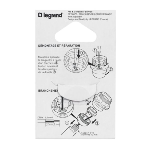 Legrand - Douille pour ampoule E27 - avec bague - plastique blanc