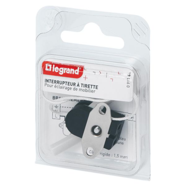 Mini-interrupteur 2A 250V~ à tirette avec plaque 2 trous livré sous blister avec Gencod