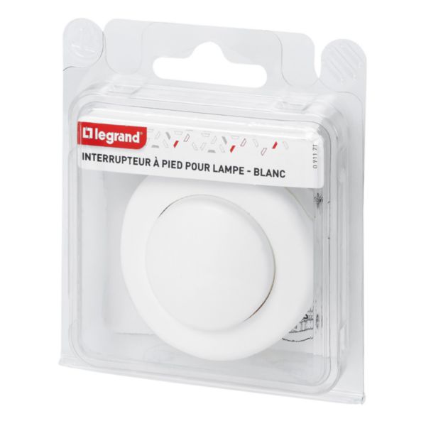 Interrupteur 2A 250V~ avec commande au pied pour lampadaire livré sous blister avec Gencod - blanc